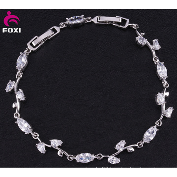 White Gold Plated CZ Setting Leaf Bracelet for Girls